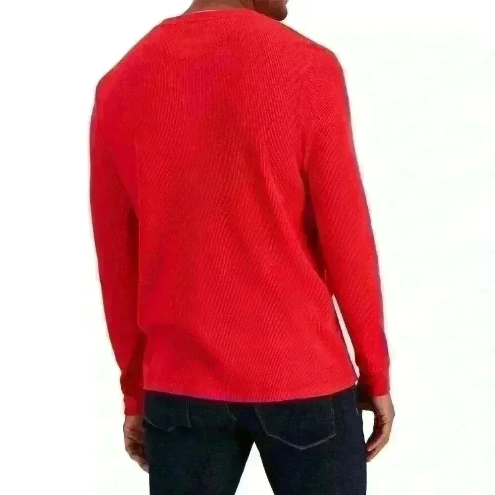New Club Room Men's Fire Thermal Henley Shirt Size L Crewneck Three Buttom - Picture 2 of 10
